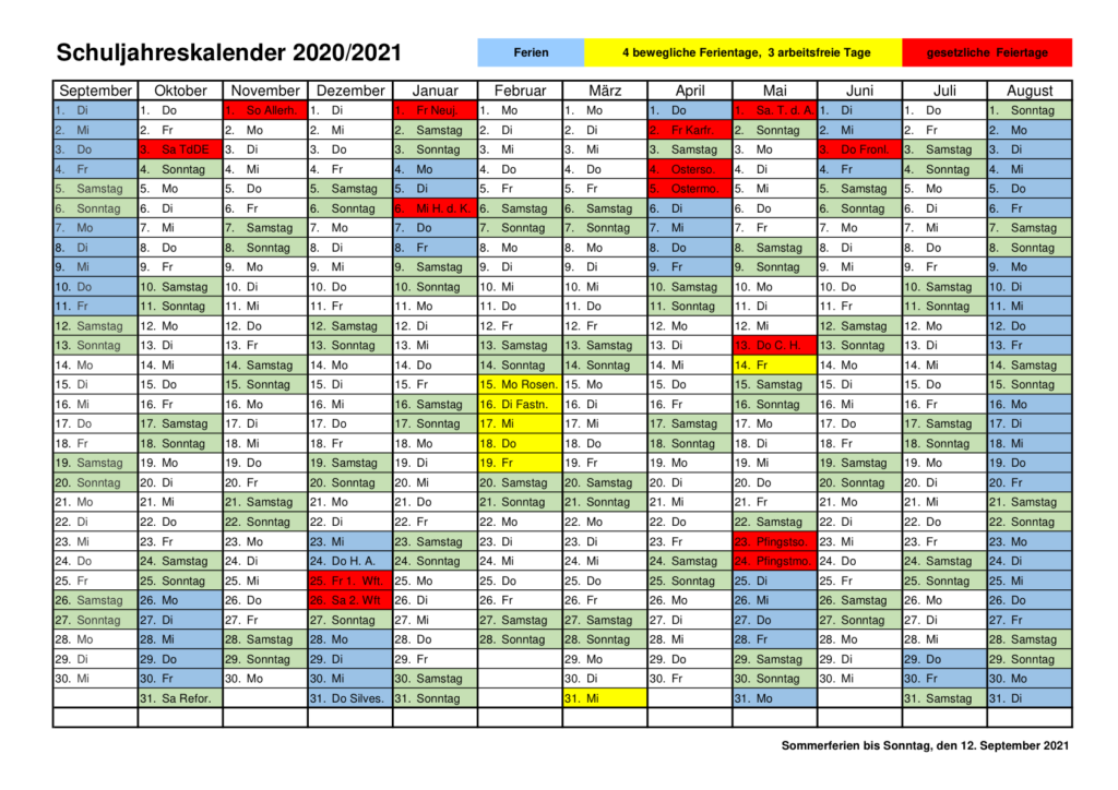 FERIENPLAN – Gymnasium bei St. Michael